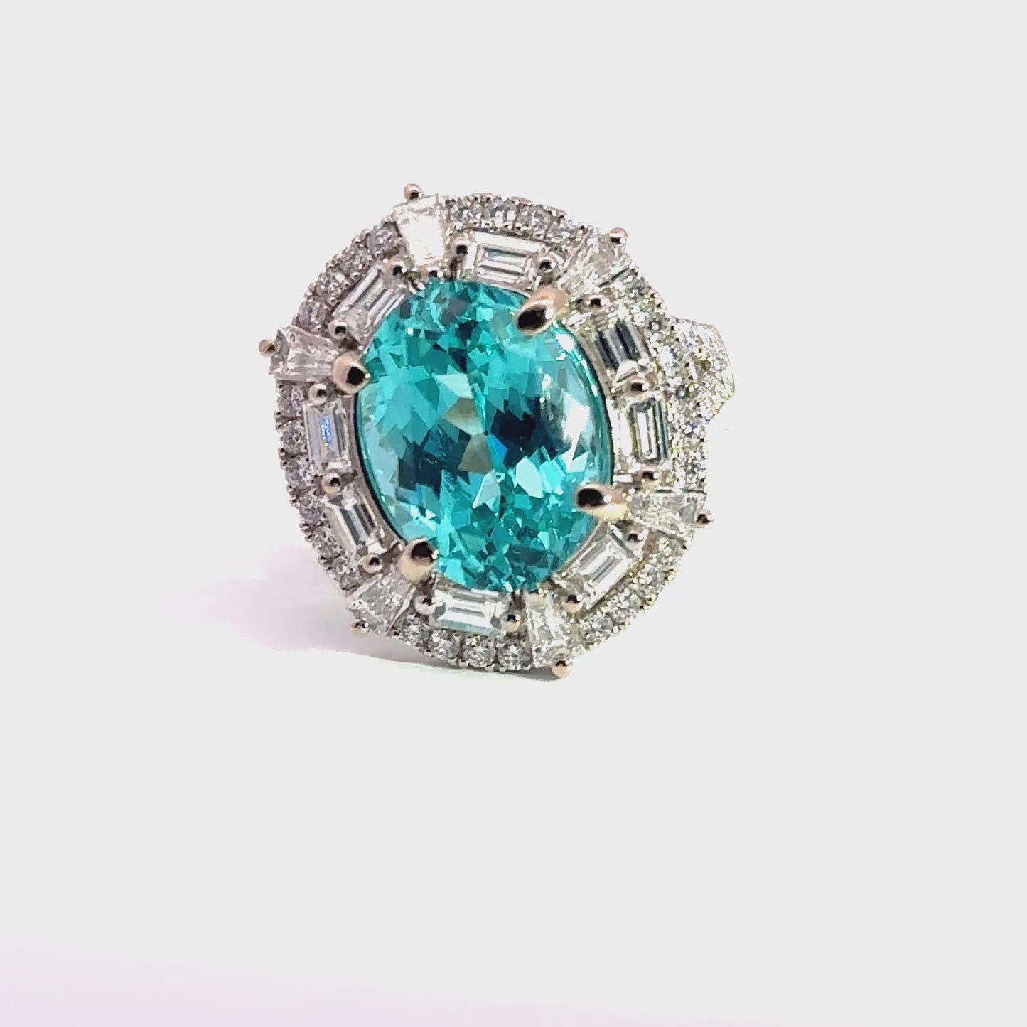 Electric Blue Lab Created Paraiba and Diamond Ring
