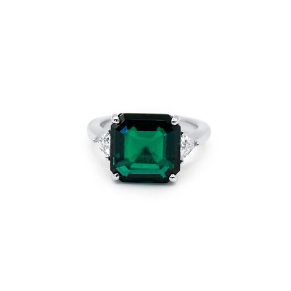 Asscher Cut Lab Emerald Ring with Epaulette side stones - Image 3