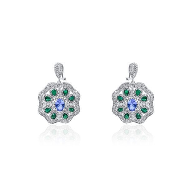 Floral Tanzanite, Emerald & Diamond Set