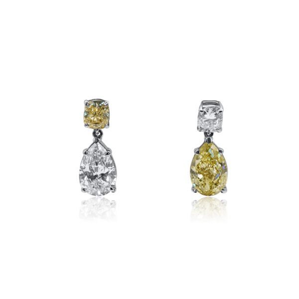 Yellow & White Diamond Drop Earrings