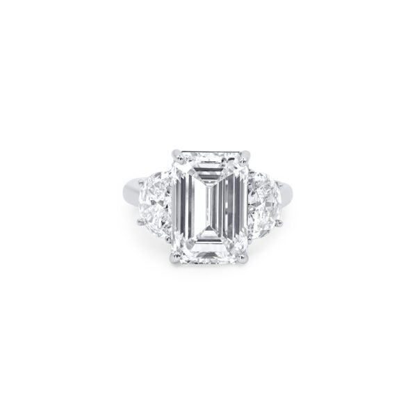 Emerald Cut Lab Diamond Ring with Half Moons