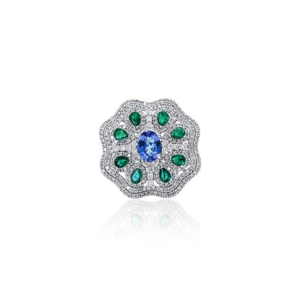 Floral Tanzanite, Emerald & Diamond Set